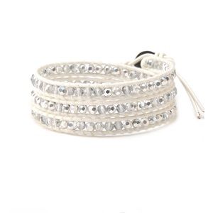 Victoria Emerson Brand New Silver Starlight Crystals on White Wrap Bracelet